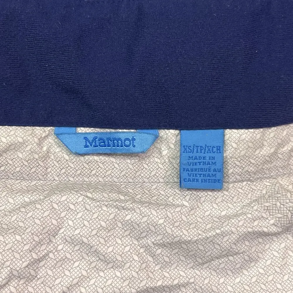 Marmot Jacket Kids XS Blue Colorblock Hooded Rain Coat Nylon Shell Lightweight